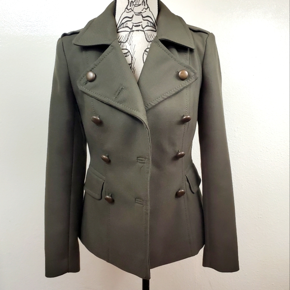 French Connection Green Structured Wool Blend Pea… - image 1